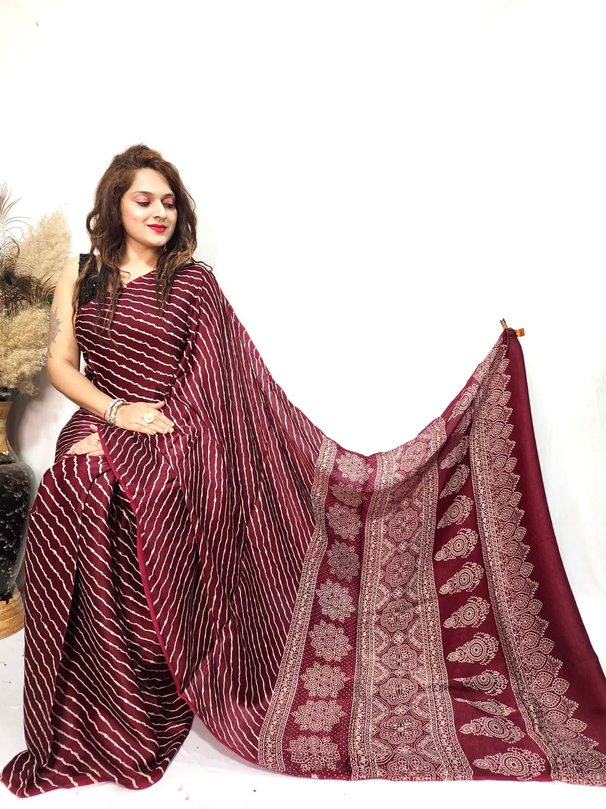 Modal Gajji Silk Leheriya Print Saree - Image 9