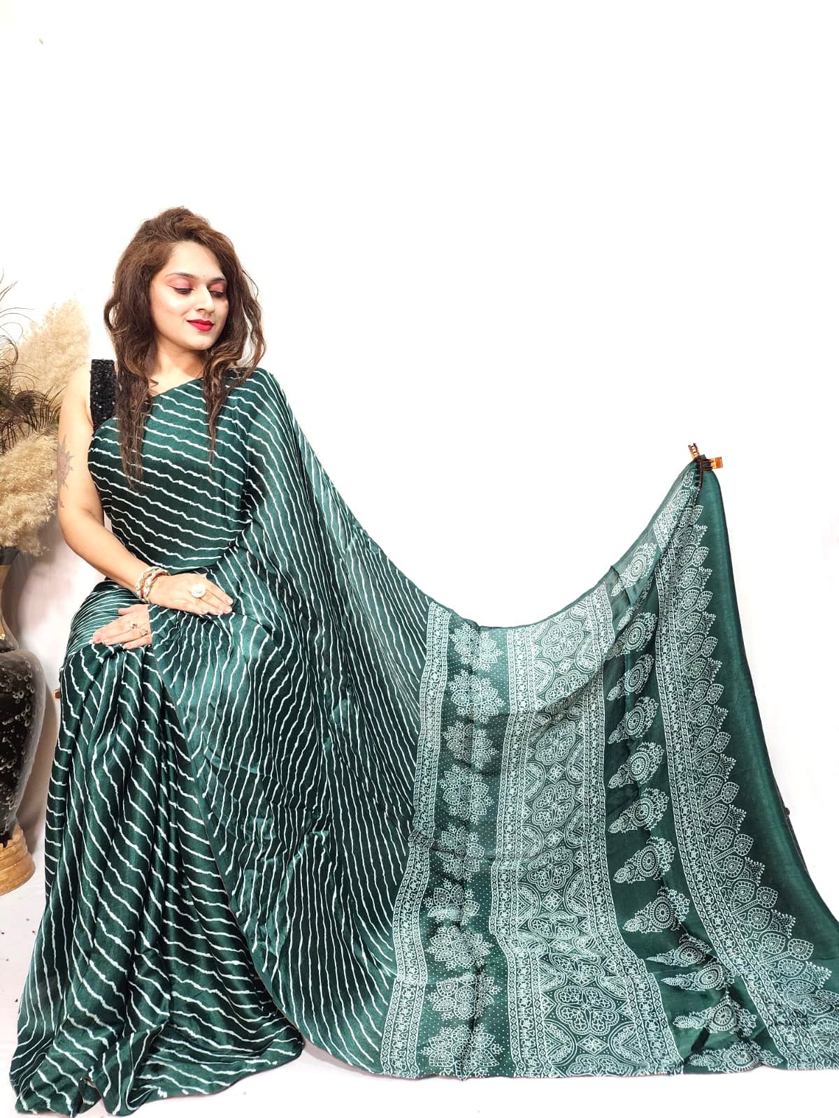 Modal Gajji Silk Leheriya Print Saree - Image 8