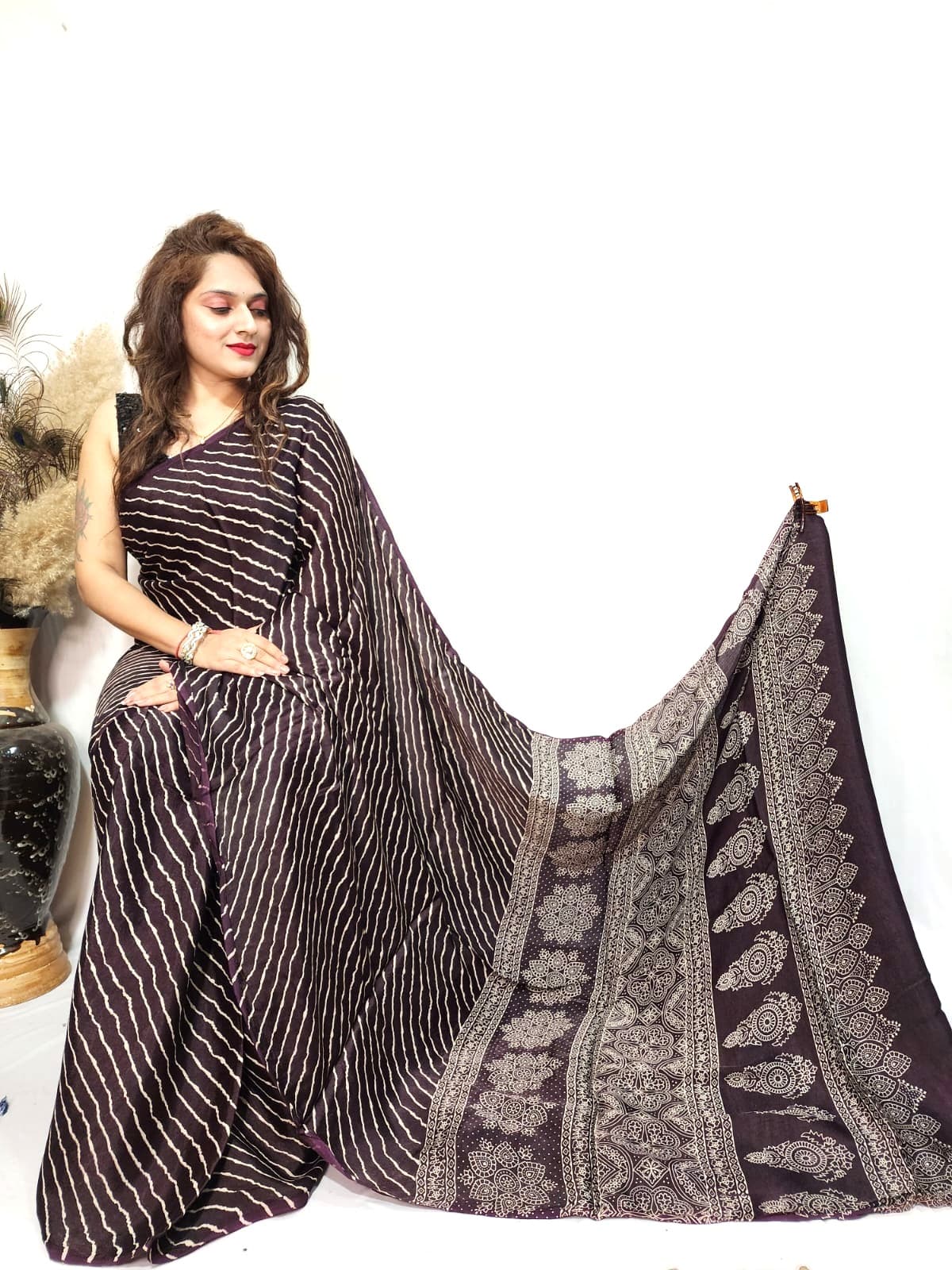 Modal Gajji Silk Leheriya Print Saree - Image 4