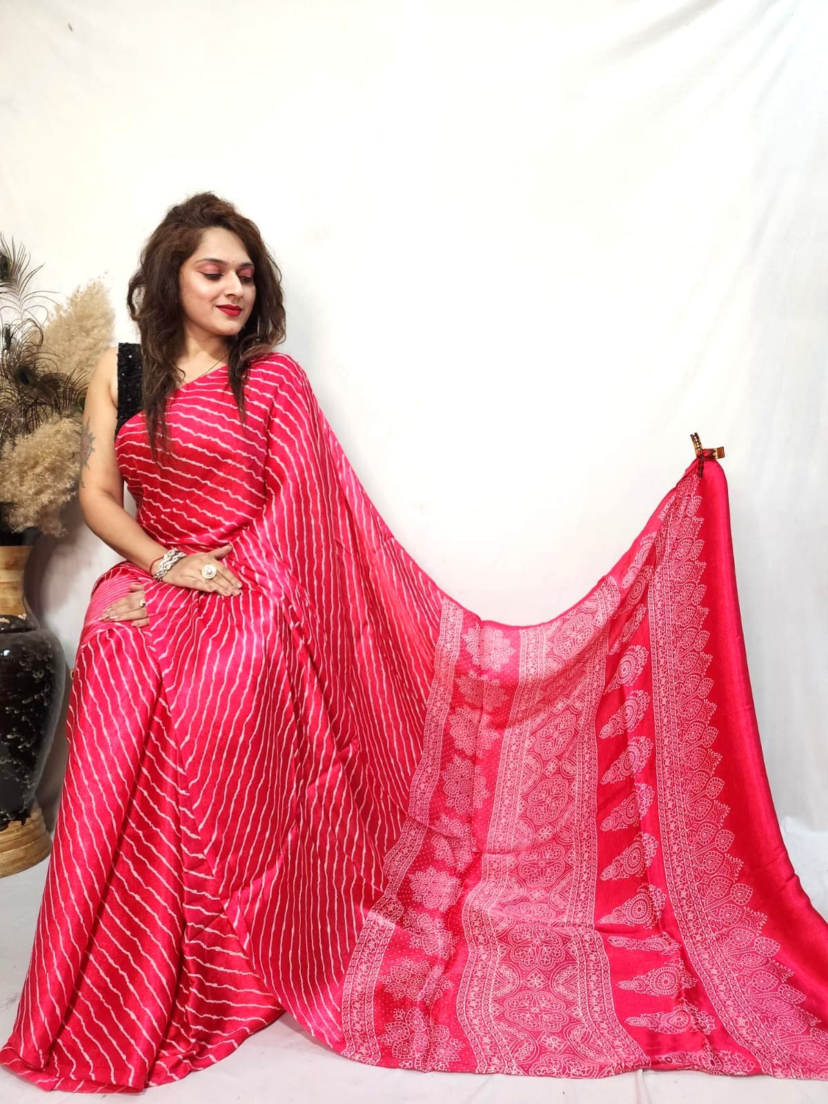 Modal Gajji Silk Leheriya Print Saree - Image 5