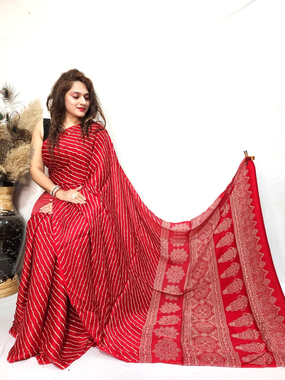 Modal Gajji Silk Leheriya Print Saree - Image 6