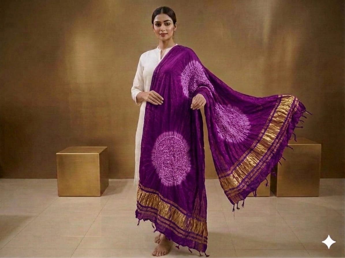 Modal Silk Bandhej Dupatta With Tissue Pallu - Image 4