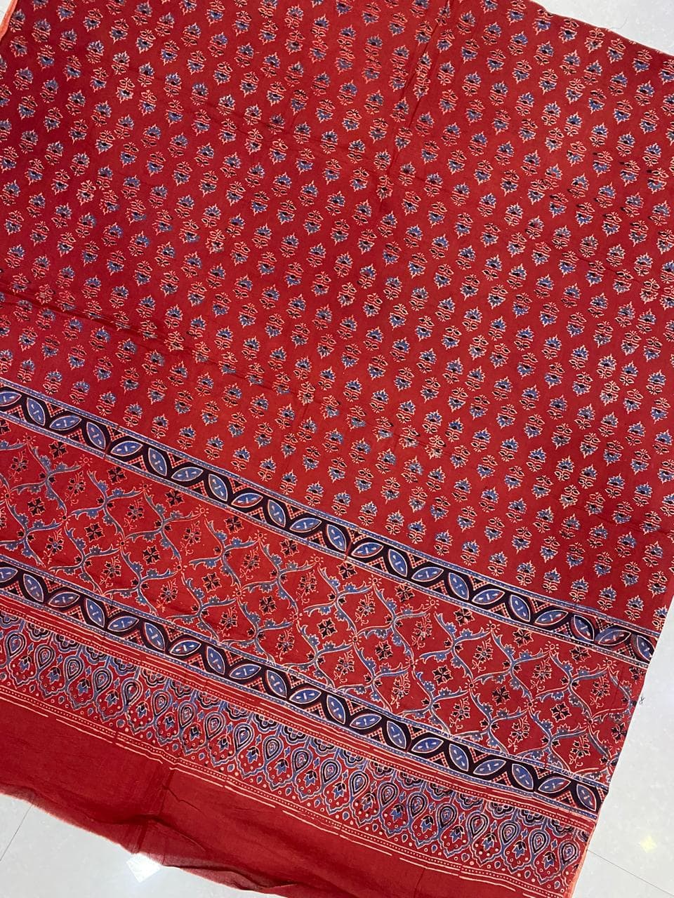 Cotton Ajrakh Handblock Print Natural Dye Dupatta - Image 5