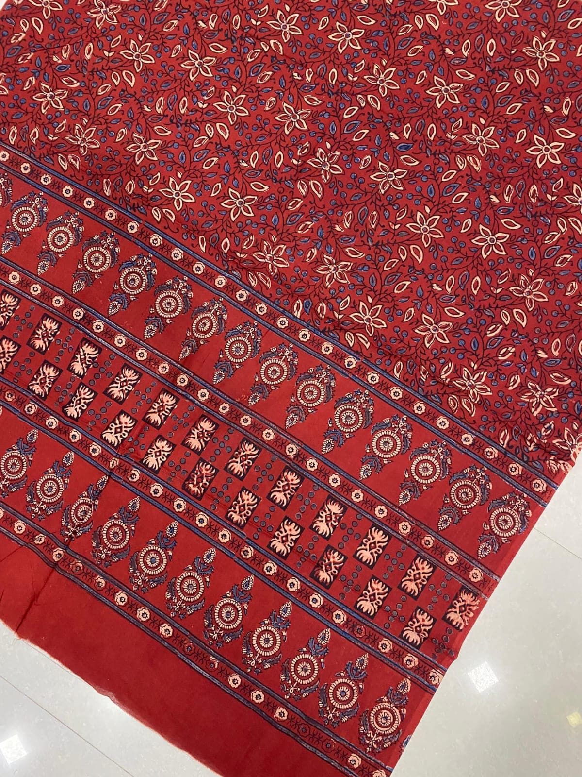 Cotton Ajrakh Handblock Print Natural Dye Dupatta - Image 7