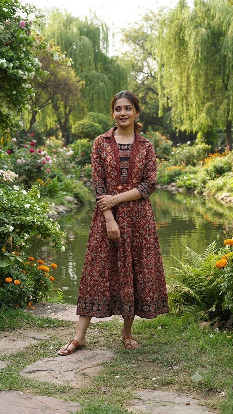 New Arrival – Ajrakh Handblock Cotton One Piece - Image 3