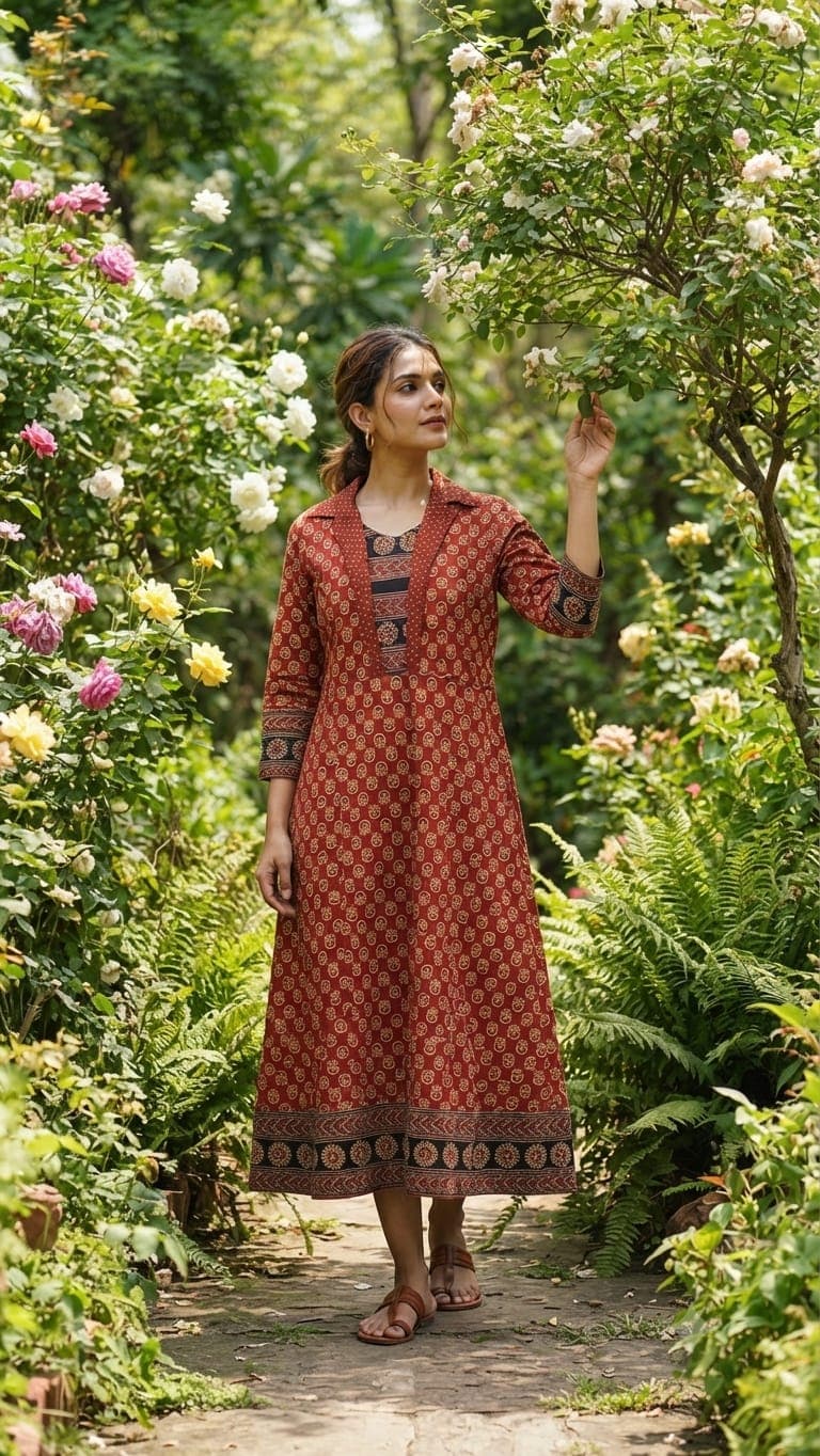New Arrival – Ajrakh Handblock Cotton One Piece - Image 4