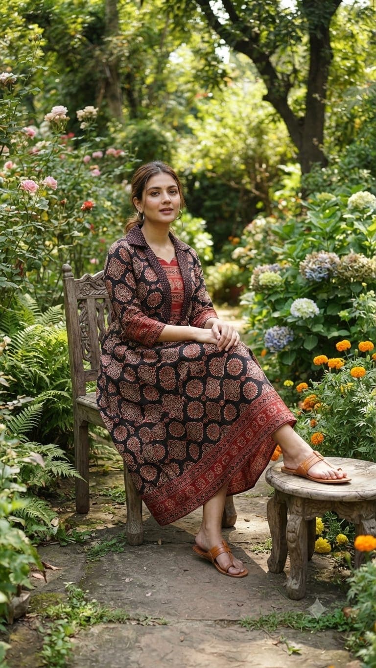 New Arrival – Ajrakh Handblock Cotton One Piece - Image 6