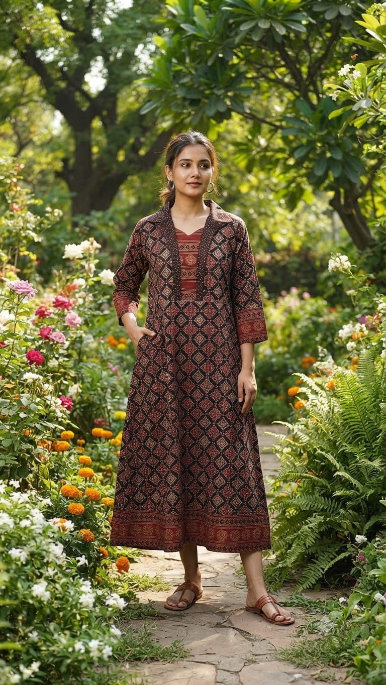 New Arrival – Ajrakh Handblock Cotton One Piece - Image 5