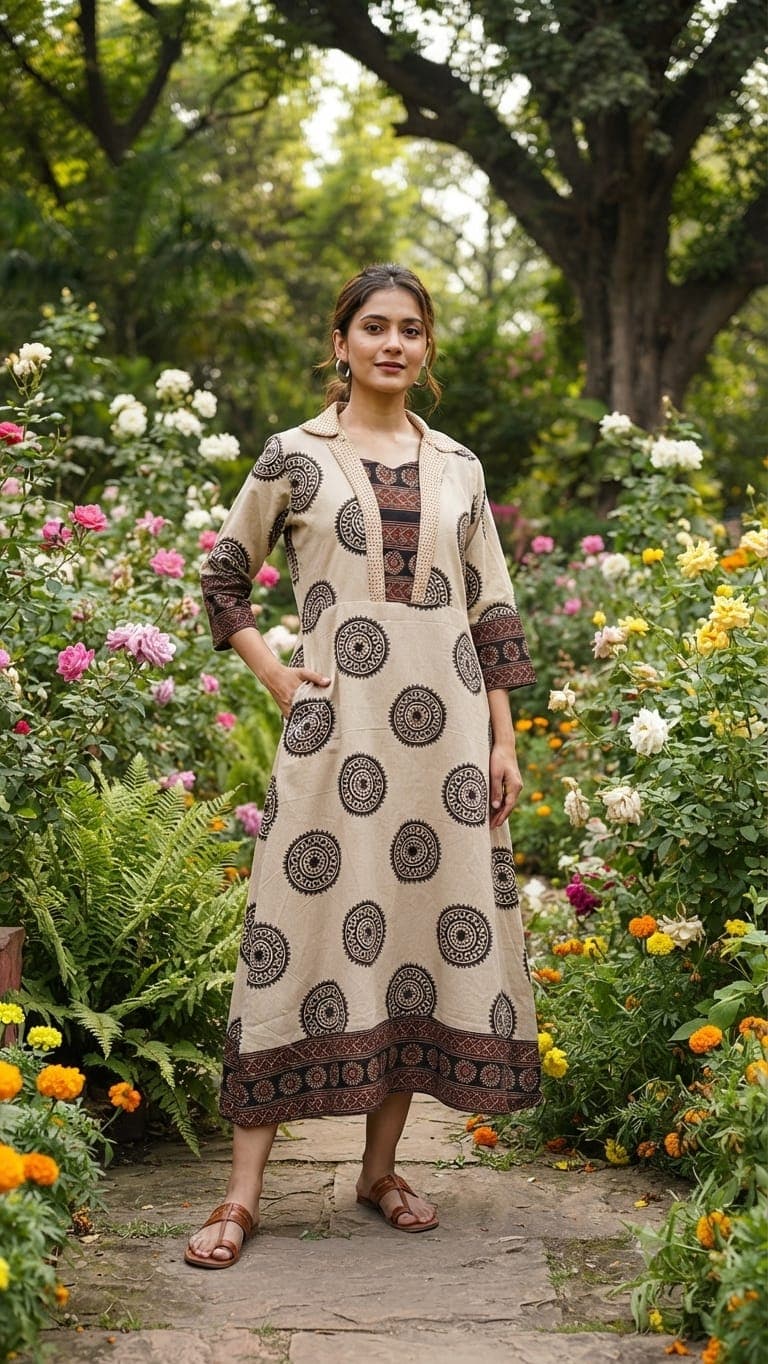 New Arrival – Ajrakh Handblock Cotton One Piece - Image 9