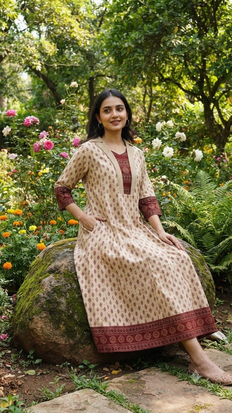 New Arrival – Ajrakh Handblock Cotton One Piece - Image 11