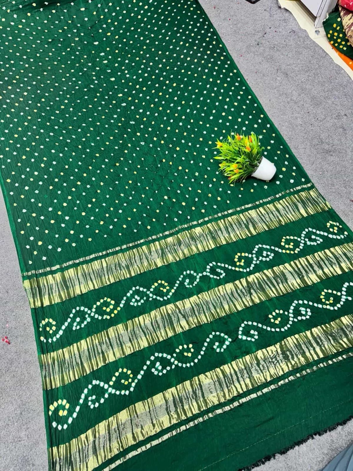 PURE MODAL SILK 3 ZARI BORDER BANDHANI SAREE - Image 6