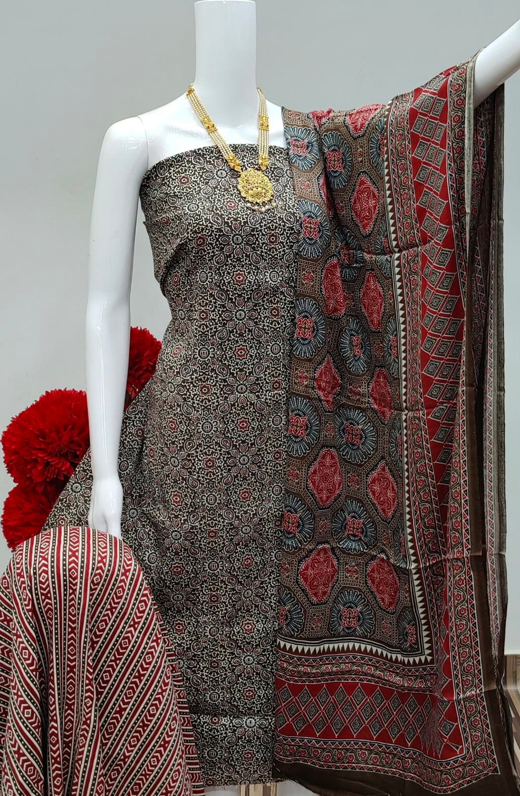 SOFT RAYON AJRAKH NECK PRINT DYEING DRESS MATERIAL - Image 2