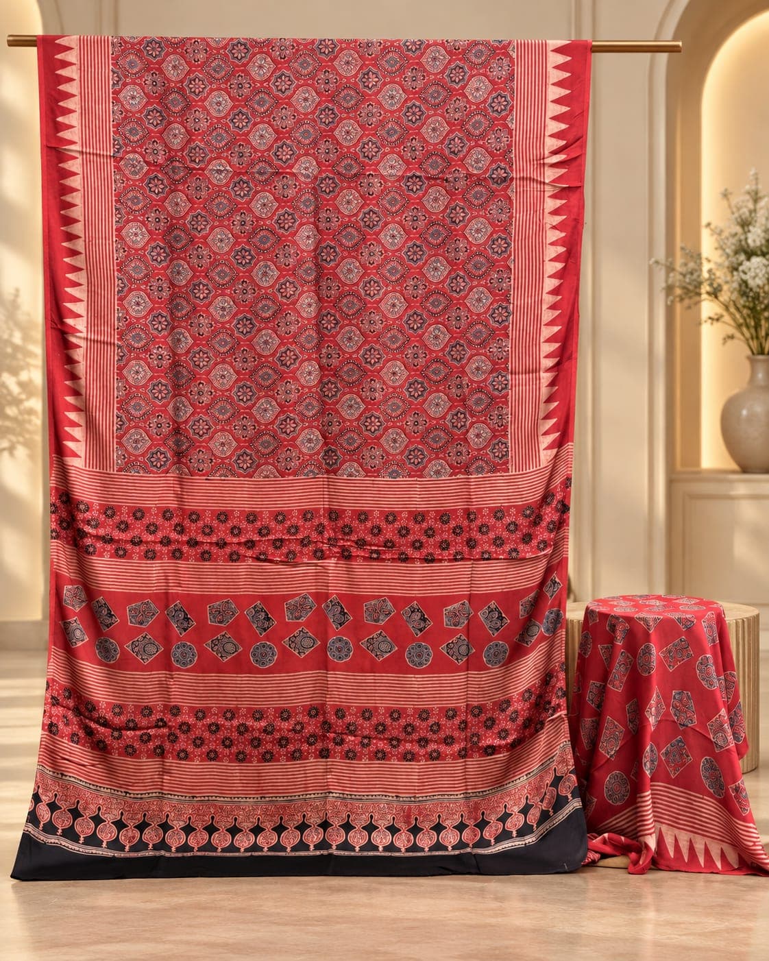 ELEGANT MODAL SILK AJRAKH SAREE - Image 2