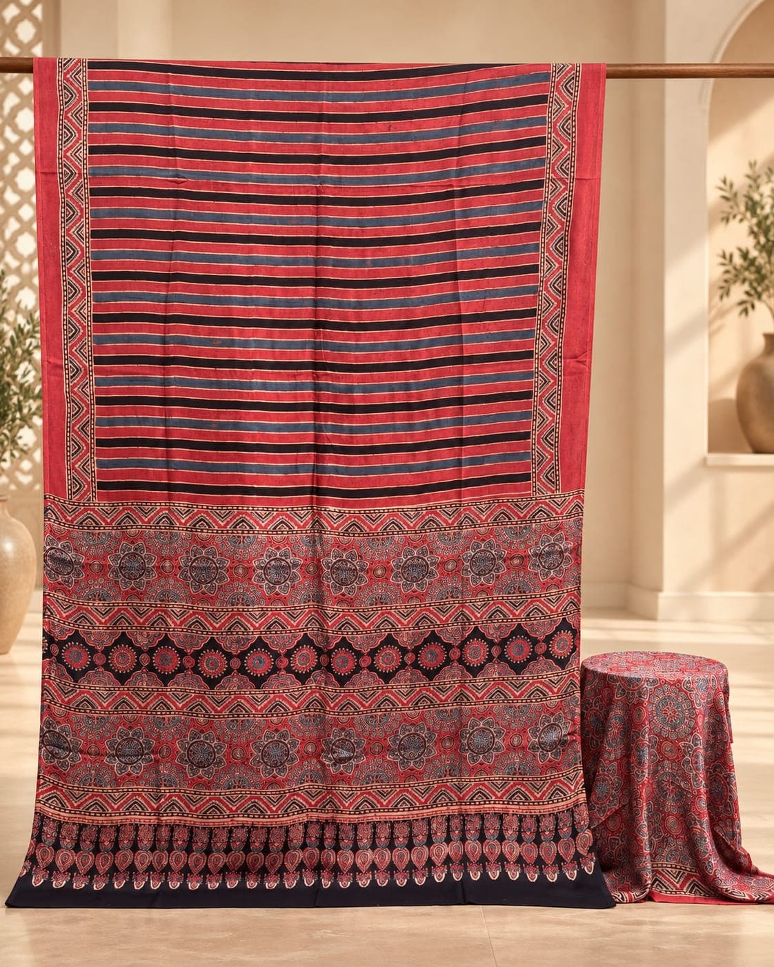 ELEGANT MODAL SILK AJRAKH SAREE - Image 7