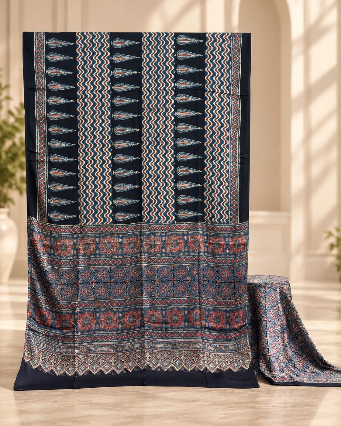 ELEGANT MODAL SILK AJRAKH SAREE - Image 12
