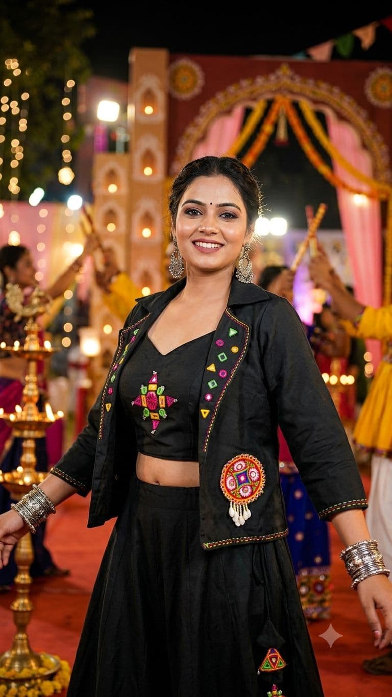 Hand Mirror Work Blouse With Kutchi Work Jacket - Image 2