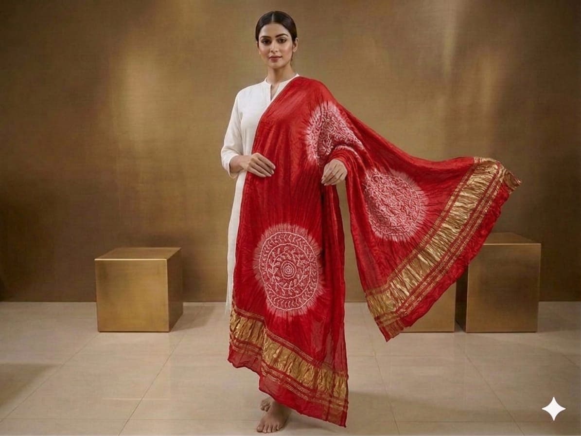 Modal Silk Bandhej Dupatta With Tissue Pallu - Image 2