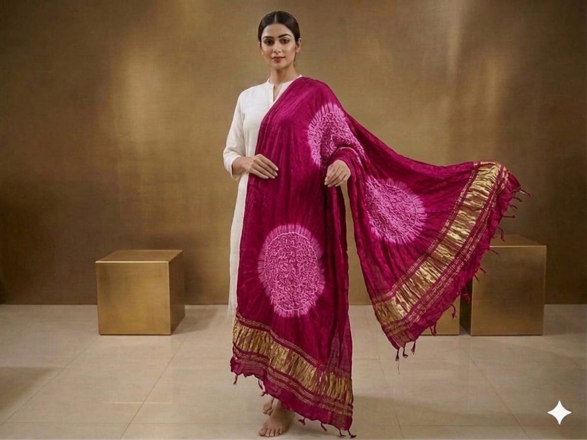 Modal Silk Bandhej Dupatta With Tissue Pallu - Image 3