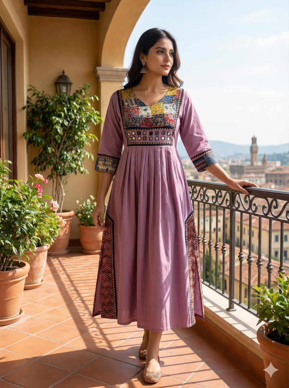 Ajrakh Mirrorwork Cotton Kurti