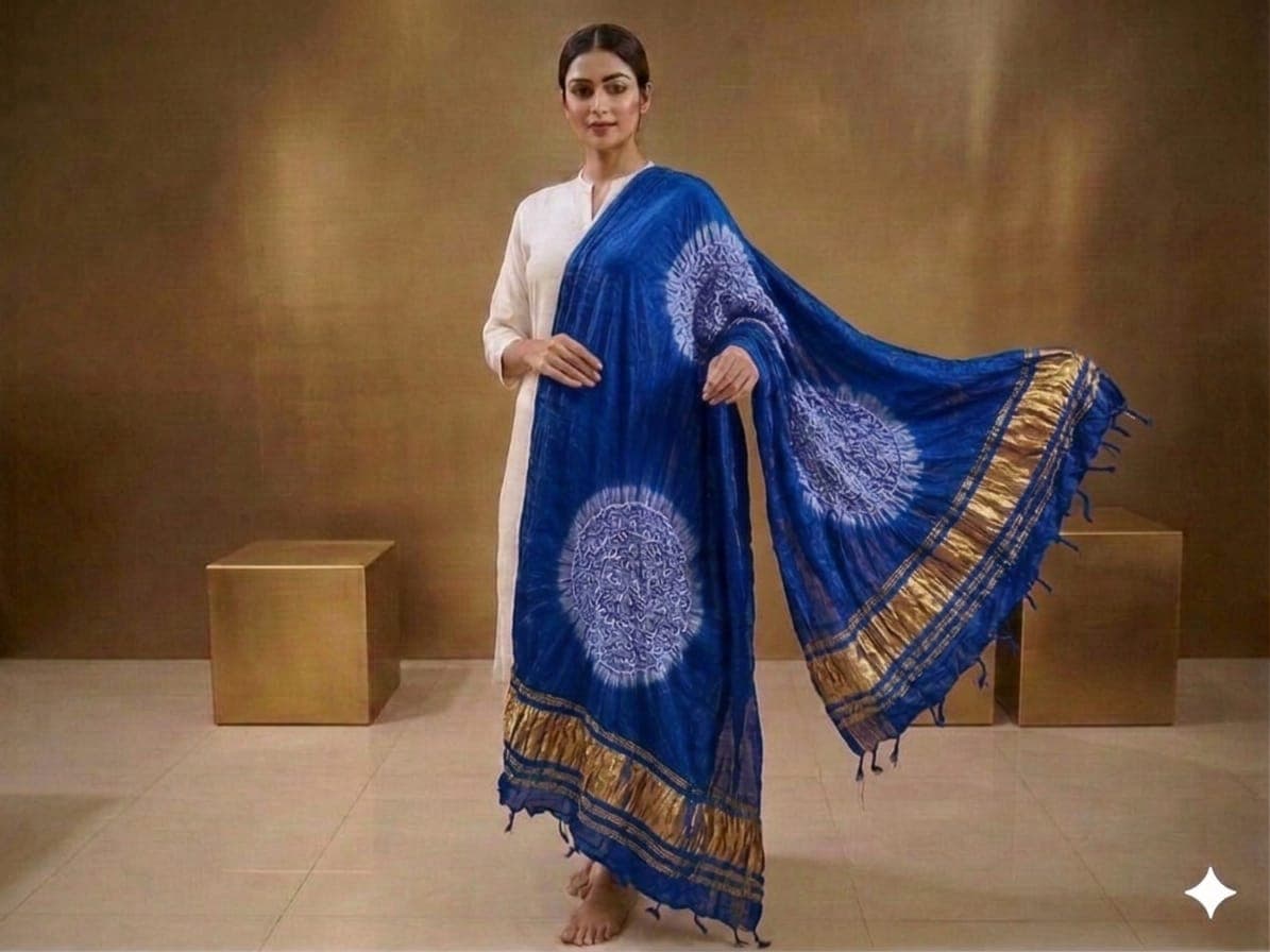 Modal Silk Bandhej Dupatta With Tissue Pallu