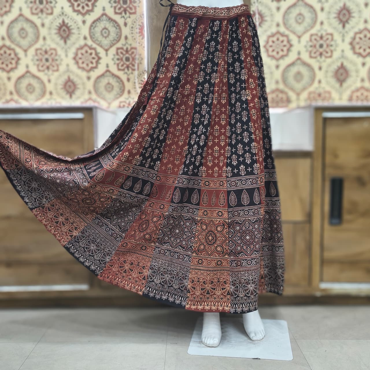 Cotton Ajrakh Handblock Natural Dye Kali Skirt - Image 6