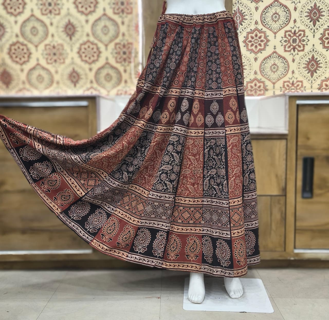 Cotton Ajrakh Handblock Natural Dye Kali Skirt - Image 7