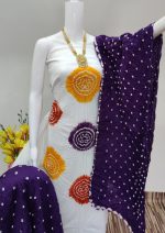 Exclusive Cotton Satin Bandhej Dress Material Set