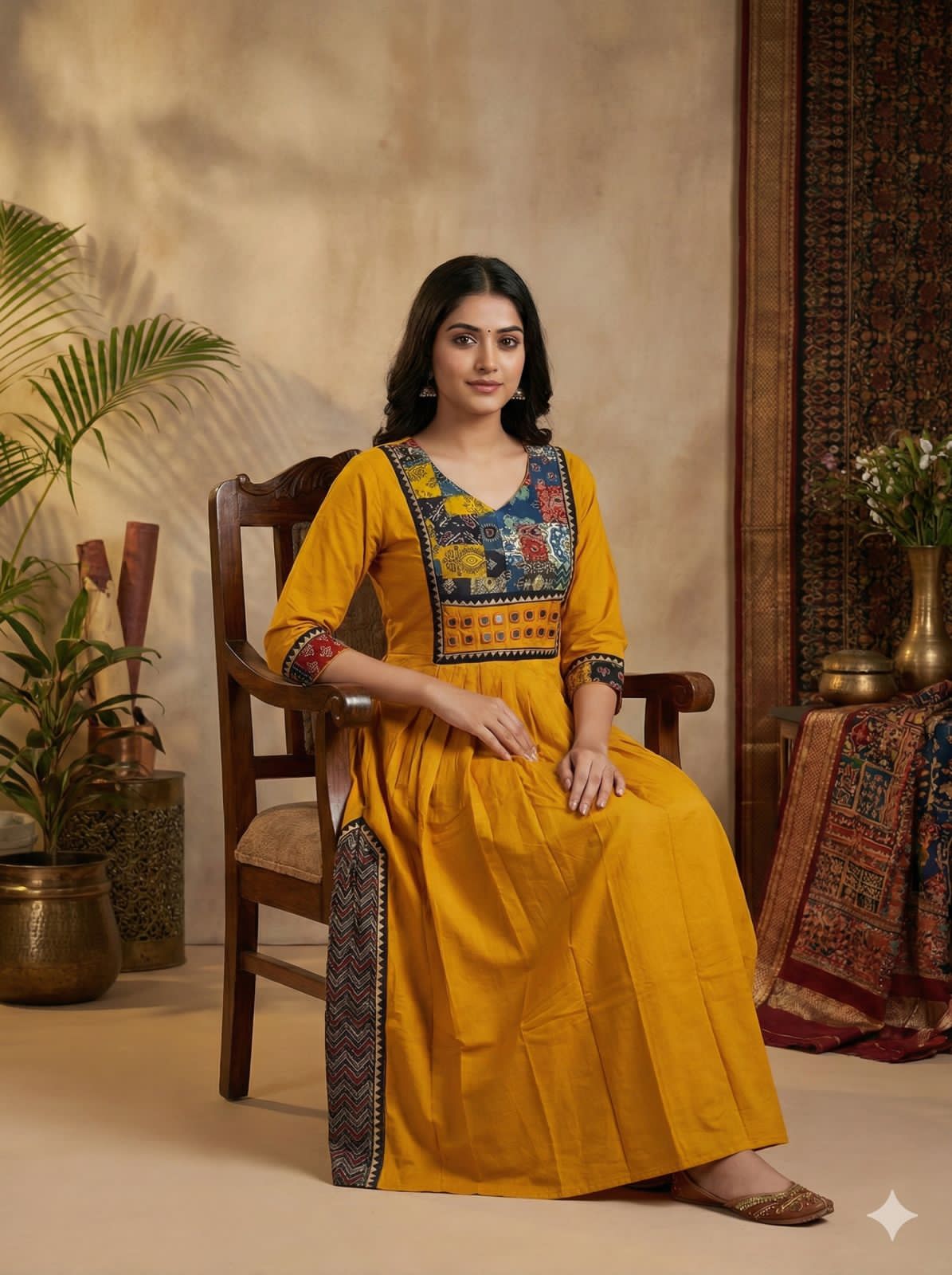 Ajrakh Mirrorwork Cotton Kurti - Image 5