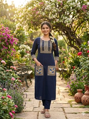 Cotton Ajrakh Kurti with Mirror Work