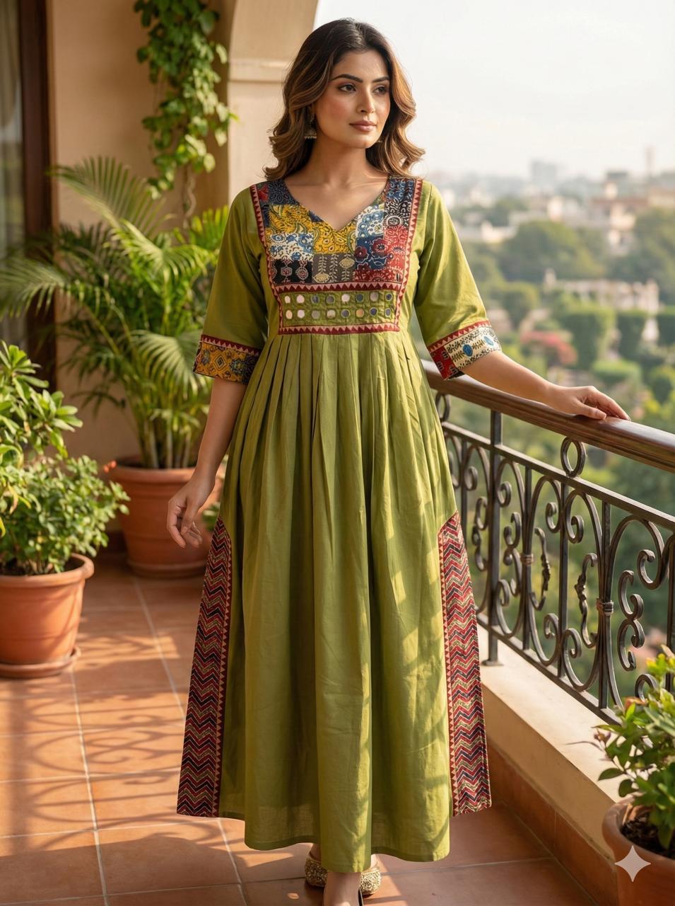 Ajrakh Mirrorwork Cotton Kurti - Image 4