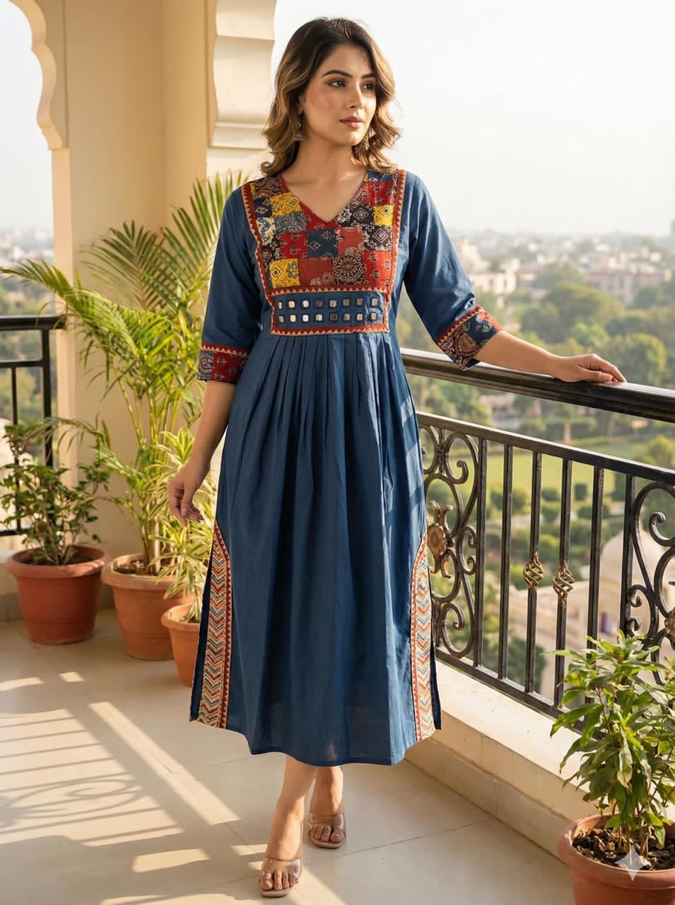 Ajrakh Mirrorwork Cotton Kurti - Image 3