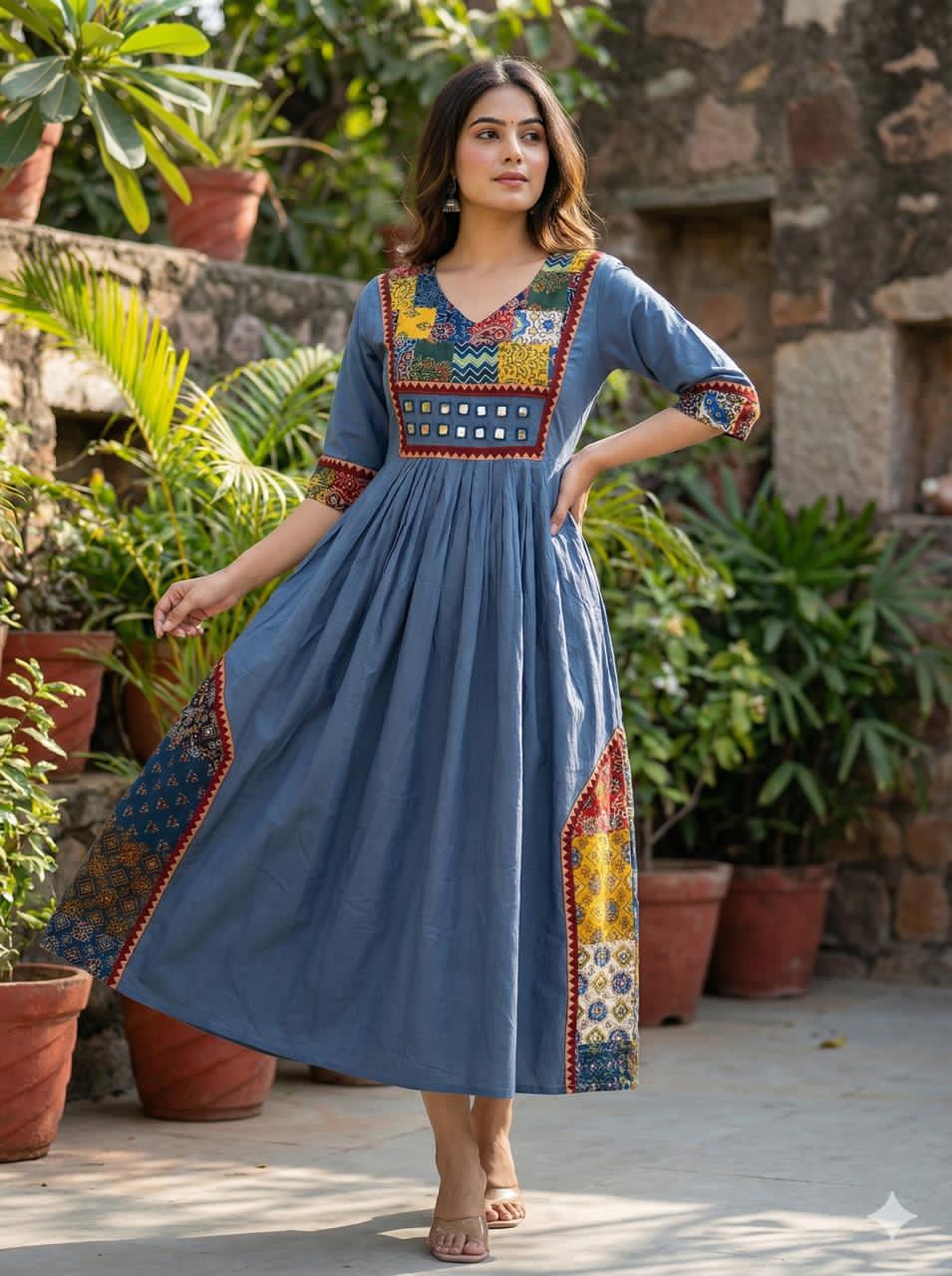Ajrakh Mirrorwork Cotton Kurti - Image 2