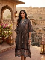 Brush Print Cotton Long Kaftan – Comfortable Daily Wear